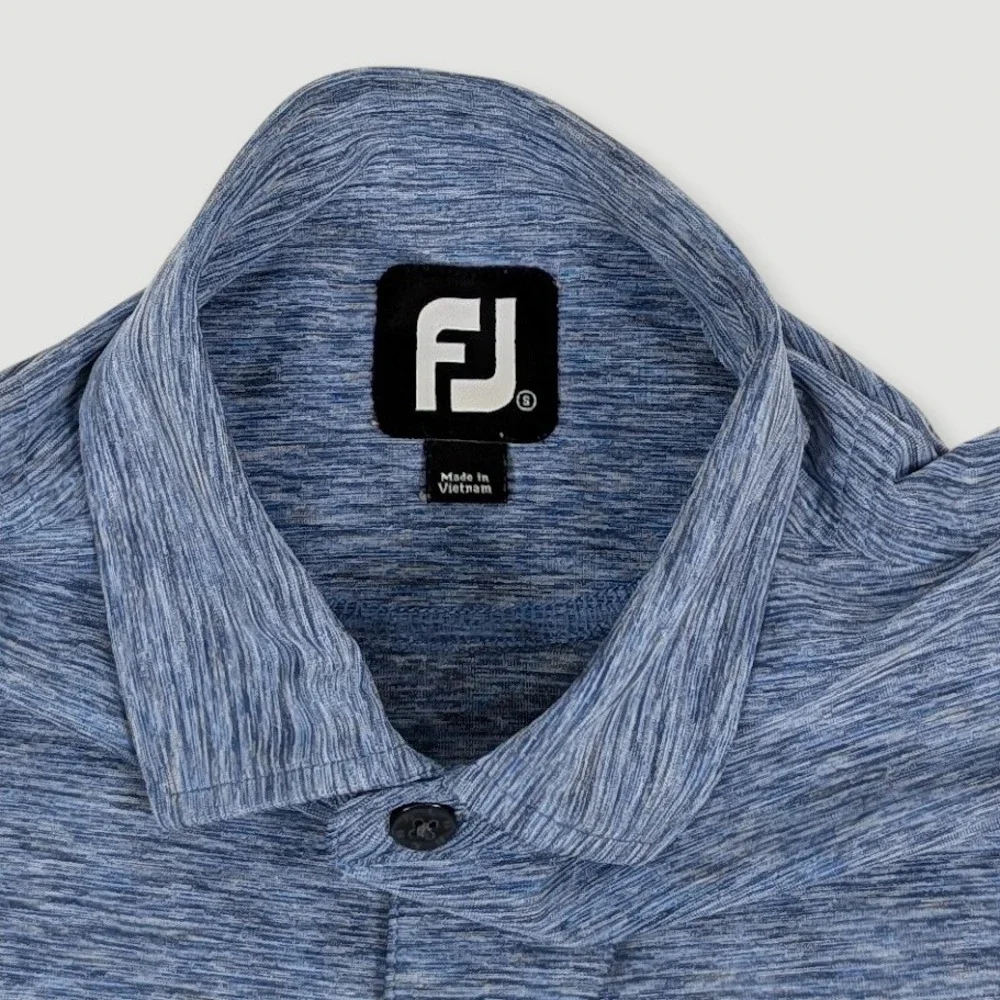 Footjoy Lisle Space Dyed Self Collar Polo Shirt Mens Small Blue Performance Golf - Picture 5 of 9